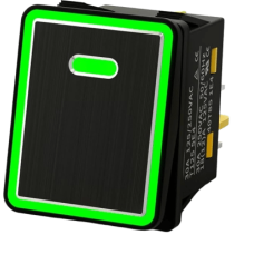 Interruptor tipo Switch con Led Color Verde / IP65 / Diseño Industrial con panel de Aluminio / NO, COM, NC / Terminales tipo F1 Interruptor tipo Switch con Led Color Verde / IP65 / Diseño Industrial con panel de Aluminio / NO, COM, NC / Terminales tipo F1
