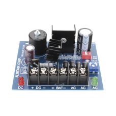 6 o 12 o 24 Vcc @ 2.5 A / fuente tipo tarjeta / 1 salida / requiere transformador de entrada / capacidad de baterías / baterías no incluidas.
