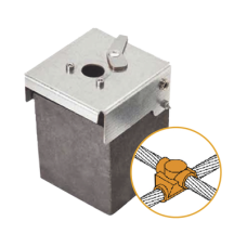 Molde de grafito horizontal unión en cruz sobrepuesta de cable 2/0 AWG (pasante) con cable 2/0 AWG (terminal).