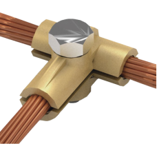 Conector tipo T de latón para diametro 50-70 mm2 cable (1/0-2/0 AWG) Conector tipo T de latón para diametro 50-70 mm2 cable (1/0-2/0 AWG)