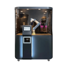 Solución Robótica Dobot para Barra de Café / Capacidad 100-150 Bebidas / Tiempo de Producción 45-90 segundos / Pantalla Táctil 10.1 Pulgadas / Método de Pago por Escaneo / Auto-Limpieza / Operación 24 Horas