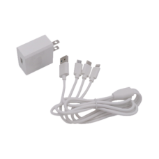 Cargador de pared USB de 5 Vcc 2A / Multi-puertos / USB-C / Micro USB / Tipo C / Lightning (iPhone) / Extensión de cable 1.2 metros
