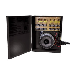 Fuente de poder profesional de 24 Vca @ 15A para 16 cámaras, con voltaje de entrada en 120 Vca