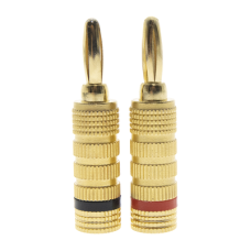 Kit Conector Banana Tipo Tornillo para Bocinas | Instalaciones Profesionales de Audio | Chapado en Oro | Color Negro + Rojo (2 Piezas)