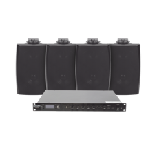 KIT de Amplificador de Audio 120W para Rack | 4 Altavoces de Pared color Negro 2.5W - 20W | Sistema 70/100V KIT de Amplificador de Audio 120W para Rack | 4 Altavoces de Pared color Negro 2.5W - 20W | Sistema 70/100V