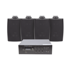 KIT de Amplificador de 120W para Escritorio | 4 Altavoces de Pared color Negro 2.5W - 20W | Sistema 70/100V KIT de Amplificador de 120W para Escritorio | 4 Altavoces de Pared color Negro 2.5W - 20W | Sistema 70/100V