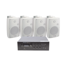 KIT de Amplificador de 120W para Escritorio | 4 Altavoces de Pared color Blanco 2.5W - 20W | Sistema 70/100V KIT de Amplificador de 120W para Escritorio | 4 Altavoces de Pared color Blanco 2.5W - 20W | Sistema 70/100V