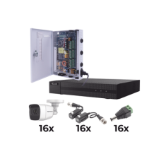 KIT TurboHD 1080p / DVR 16 Canales / 16 Cámaras Bala Policarbonato con Microfono (exterior 2.8 mm) / Transceptores / Conectores / Fuente de Poder Profesional