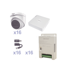KIT TurboHD 1080p Lite / DVR 16 Canales / 16 Cámaras Eyeball  Exterior ( 2.8mm) / Transceptores / Conectores / Fuente de Poder Profesional