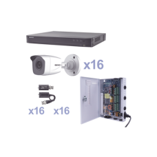 KIT TurboHD 1080p / DVR 16 Canales / 16 Cámaras Bala (exterior 2.8 mm) / Transceptores / Conectores / Fuente de Poder Profesional