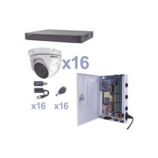 KIT TurboHD 1080p / DVR 16 Canales / 16 Cámaras Eyeball (exterior 2.8 mm) / Transceptores / Conectores / Fuente de Poder Profesional