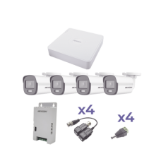 KIT COLORVU TURBOHD 1080p Lite / DVR 4 Canales / 4 Cámaras Bala (exterior 2.8 mm) / Transceptores / Conectores / Fuente de Poder Profesional