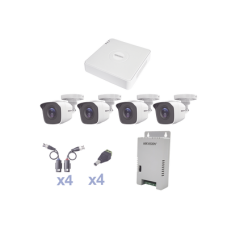 KIT TurboHD 1080 Lite / DVR 4 Canales / 4 Cámaras Bala (exterior 2.8 mm) / Transceptores / Conectores / Fuente de Poder Profesional
