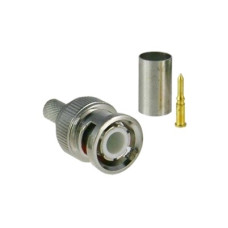 Conector BNC macho para 75 Ohm, de 3 piezas en línea, anillo plegable para cable RG-59/U en aplicación de CCTV, Níquel/ Oro/ Teflón.