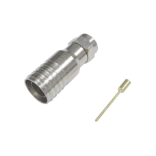 Conector F Macho en 75 Ohm, Plegable para Instalar en Cables Coaxiales RG-11, Cuerpo de Bronce-Niquelado/ Teflón.