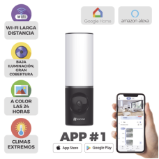 Cámara IP 4 Megapíxel / Wi-Fi / Lampara Integrada / Audio de dos vías / Imágen Nocturna a Color / Detección Humana / Audios Personalizables / Almacena en Memoria Interna / Uso Exterior con Protección