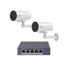 Kit de cámaras PoE Para Uso en Exterior / PoE Estandar Af / 2 piezas CS-H5/3MP/ 1 Pieza de Switch DS-3E1505P-EI/M / Vision Nocturna a Color / IP67 / Audio Bidireccional / Luz y Sirena / 4 Puertos 1000 Mbps PoE+ / 1 Puerto 1000 Mbps Uplink