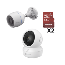 Kit de cámaras WiFi / Incluye 1 pieza CSH6C/3MP  Para Uso en Interior / 1 pieza CS-H3C Para Uso en Exterior / 1 PZA Micro SD HS-TF-E1/32G / Detección de Movimiento / Notificaciones Instantáneas