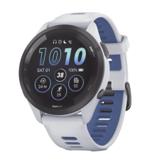 Forerunner® 265, Bisel negro con carcasa en blanco y correa de silicona en blanco/azul