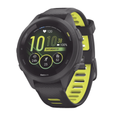 Forerunner® 265S, Bisel y carcasa en negro con correa de silicona en negro/amarillo