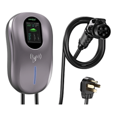 Estación de Carga para Vehículos Eléctricos / 40A 9.6kW / Certificado ETL / Pantalla LCD 4.3 Pulgadas / Voltaje 110-240V / Conectividad WiFi-APP-Bluetooth-RFID / Protección IP65 / Cable TPE 5 Metros