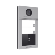 Videoportero IP 2 Megapixel / Llamada y Apertura Remota desde App Hik-Connect (requiere monitor) / PoE / Exterior IP65 + Antivandalico IK08 / 2 Departamentos / Apertura con Tarjeta / Soporta 2 Puertas y hasta 6 Monitores