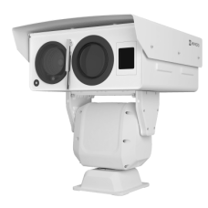 PTZ Punta de Poste IP Dual / Lente Térmico 100 mm (640 X 512) / Lente Óptico 56X Zoom (4 MP) / 800 mts IR Laser / 36 VCC / IP66 / Recubrimiento Anticorrosivo 