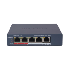 Switch PoE+ / Monitoreable / 4 Puertos 10/100 Mbps PoE+ / 1 Puerto 10/100 Mbps Uplink / Configuración Nube Hik-PartnerPro / Modo Extendido hasta 300 Metros / 45 W Switch PoE+ / Monitoreable / 4 Puertos 10/100 Mbps PoE+ / 1 Puerto 10/100 Mbps Uplink / Configuración Nube Hik-PartnerPro / Modo Extendido hasta 300 Metros / 45 W
