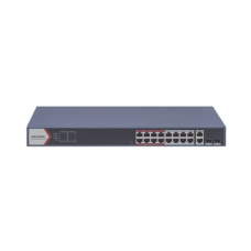 Switch PoE+ / Monitoreable / 16 puertos 10/100 Mbps PoE+ / 2 Puertos 1000 Mbps Uplink / 2 Puertos SFP de Uplink / Configuración Nube Hik-Partner Pro / Modo Extendido hasta 300 metros / 230 W Switch PoE+ / Monitoreable / 16 puertos 10/100 Mbps PoE+ / 2 Puertos 1000 Mbps Uplink / 2 Puertos SFP de Uplink / Configuración Nube Hik-Partner Pro / Modo Extendido hasta 300 metros / 230 W