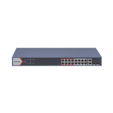 Switch PoE+ / Monitoreable / 16 puertos 10/100 Mbps PoE+ / 2 Puertos 1000 Mbps Uplink / 2 Puertos SFP de Uplink / Configuración Nube Hik-Partner Pro / Modo Extendido hasta 300 metros / 230 W Switch PoE+ / Monitoreable / 16 puertos 10/100 Mbps PoE+ / 2 Puertos 1000 Mbps Uplink / 2 Puertos SFP de Uplink / Configuración Nube Hik-Partner Pro / Modo Extendido hasta 300 metros / 230 W