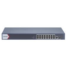Switch Gigabit PoE+ / Monitoreable / 16 Puertos 1000 Mbps PoE+ / 1 Puerto 1000 Mbps de Uplink / 1 Puerto SFP /  Configuración Nube desde Hik-PartnerPro / Modo Extendido hasta 300 Metros / 130 Watts