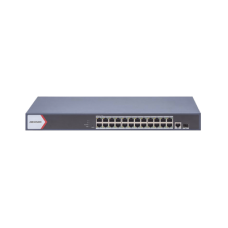 Switch Gigabit PoE+ / Monitoreable / 24 Puertos 1000 Mbps PoE+ /  1 Puerto 100 uplink / 1 Puerto 1000 Mbps Uplink / 1 Puertos SFP Uplink / Configuración Nube desde Hik-PartnerPro / Modo Extendido hasta 300 Metros / 370 W