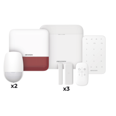 (AX PRO) KIT de Alarma AX PRO / Incluye: 1 Hub / 2 Sensores PIR / 3 Contactos Magnéticos mini / 1 Control Remoto / 1 Sirena Estrobo en color Rojo Inalámbrica Exterior /1 Teclado Inalámbrico / Wi-Fi / Compatible con Hik-Connect P2P