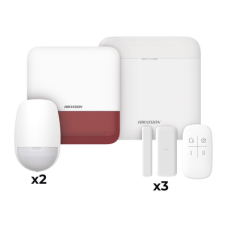 (AX PRO) KIT de Alarma AX PRO con GSM (3G/4G) / Incluye: 1 Hub con bateria de respaldo / 2 Sensores PIR / 3 Contactos Magnéticos mini / 1 Control Remoto / 1 Sirena estrobo Roja Inalambrica Exterior  / WiFi / Compatible con Hik-Connect P2P