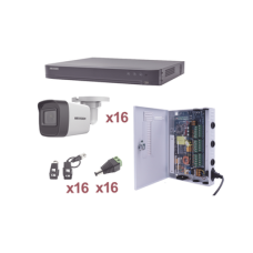 KIT TurboHD 1080p / DVR 16 Canales / 16 Cámaras Bala (exterior 2.8 mm) / Transceptores / Conectores / Fuente de Poder Profesional