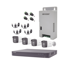 Kit Audio Bidireccional TurboHD 4K-3K / DVR 4 Canales 4K / 4 Cámaras Bala (Exterior) con Bocina y Microfóno Integrado 3K / 1 Fuentes de Poder / Accesorios