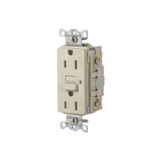 Contacto de Auto-verificación GFCI con Interruptor de Falla a Tierra de 15 A 125 V 2 Polos/ Color Marfil / Nema 5-15R / Grado Industrial Comercial.