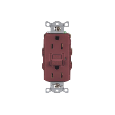 Contacto de Auto-verificación GFCI con Interruptor de Falla a Tierra de 15 A 125 V 2 Polos/ Color Rojo / Nema 5-15R / Grado Industrial Comercial.