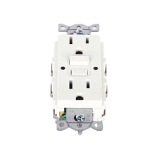 Contacto de Auto-verificación GFCI con Interruptor de Falla a Tierra de 15 A 125 V 2 Polos, 3 Hilos Color Blanco (Nema 5-15R), Grado Comercial.