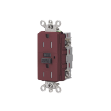 Contacto de Auto-verificación GFCI de 15 A 125 V 2 Polos/  Resistente a Manipulaciones y Intemperie / Color Rojo / Nema 5-15R / Grado Industrial.