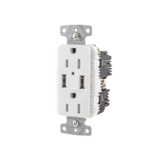 Contacto Dúplex con 2 Puertos USB, 15A 125V, 2 Polos, 3 Hilos, Color Blanco. Contacto Dúplex con 2 Puertos USB, 15A 125V, 2 Polos, 3 Hilos, Color Blanco.