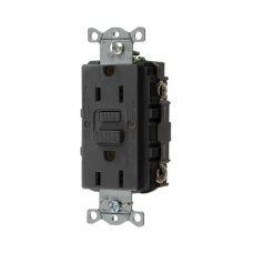 Contacto de Auto-verificación GFCI con Interruptor de Falla a Tierra de 15 A 125 V 2 Polos, 3 Hilos Color Negro (Nema 5-15R), Grado Comercial.