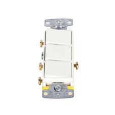 Interruptor Residencial 15 A 120 V, con 3 Bases Unipolares, Cableado lateral, Color Blanco.