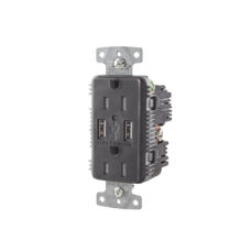 Contacto Dúplex con 2 Puertos USB, 15A 125V, 2 Polos, 3 Hilos, Color Negro.
