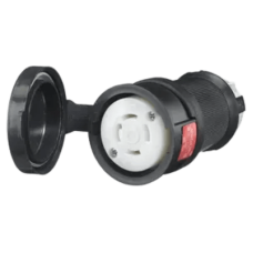 Conector Hembra con Bloqueo de Media Vuelta / 30 A 480 V CA / 3 Polos Trifásico / NEMA L16-30R / Terminal de Tornillo / Cubierta Hermética Negra / Color Blanco y Negro.
