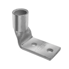 Terminal de Compresión de Barril Corto a 90° con Doble Ojillo para Tornillo #10  y Cable 2 AWG / Espaciado de 5/8