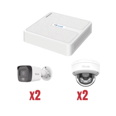 Kit IP 1080p (2 Megapixel) / NVR de 4 Canales con 4 Puertos PoE / 2 Cámaras IP Bala para Exterior con microfono y Dual light / 2 Cámaras IP Domo para Exterior