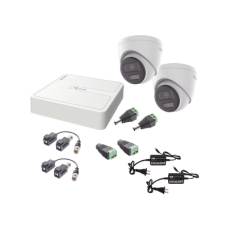 Kit HiLook Audio Bidireccional TurboHD 1080p / DVR 4 Canales / 2 Cámaras Turret (Exterior) con Bocina y Microfóno Integrado / 2 Fuentes de Poder / Accesorios