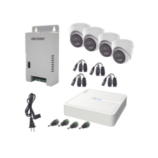 Kit HiLook Audio Bidireccional TurboHD 1080p / DVR 4 Canales / 4 Cámaras Eyeball (Exterior) con Bocina y Microfóno Integrado / 1 Fuente de Poder / Accesorios