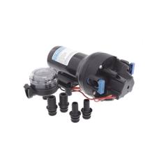 Bomba controlada por presión Par Max para trabajo pesado a 12 Vcd, caudal de 5 GPM, presión máxima 40 psi, para manguera de entrada con orificio de 38 mm (1½”), manguera de descarga con orificio de 25 mm (1”)